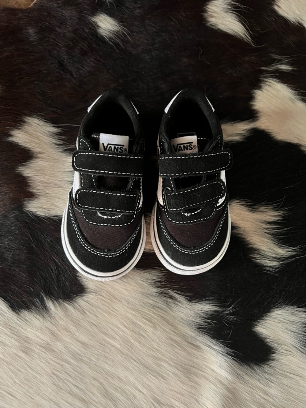 Vans Kids Black and White Velcro Sneakers